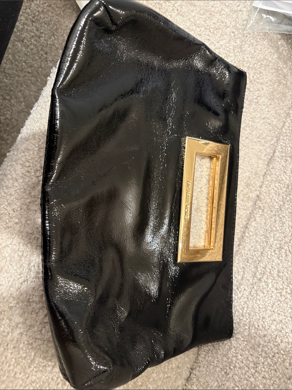 Black Patent Leather Clutch with Gold Hardware- Micheal Kors